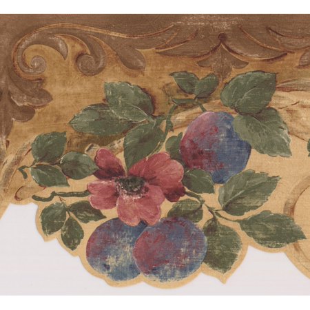 Pink Flowers Purple Plums Yellow Brown Damask Rustic Wallpaper Border Retro Design Roll 15 X 65 Pink Flowers Purple Plums Yellow Brown Damask Rustic Wallpaper Border Retro Design Roll 15 X 65