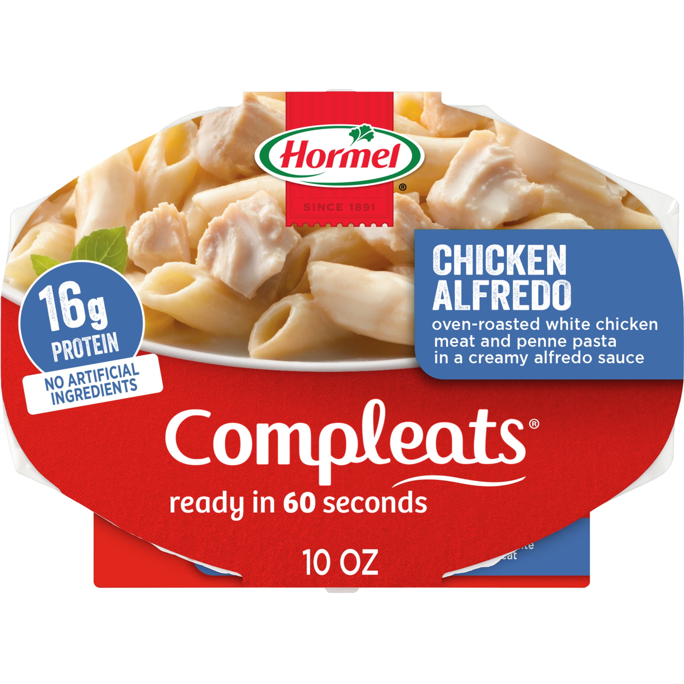 HORMEL COMPLEATS Chicken Alfredo, Shelf-Stable, 16 grams Protein, 10 oz Plastic Microwaveable Tray (3 Pack)