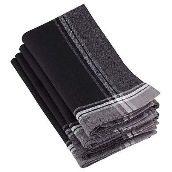 Fennco Styles Contemporary Plaid Border Design 100% Cotton Cloth Napkins 20" W x 20" L, Set of 4 - Black Dinner Napkins for Dining Table, Banquets, Holiday Season, Christmas and