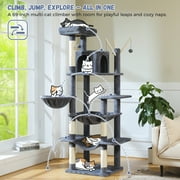 PAWZ Road 69 Cat Tree for Indoor Cats Multi-Level Cat Condo with Large Hammock Perch and 5 Scratching Posts, Dark Gray