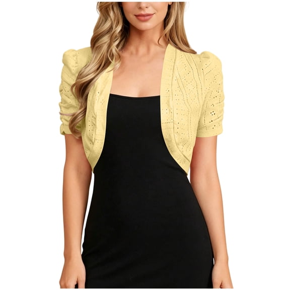 StSilkitty Cropped Casual Cardigan for Womens Solid Color Open Front Eyelet Bolero Cardigans Lightweight Fashion Tops