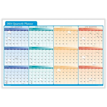 UPC: 0619011633956 | 2024 ComplyRight 24  x 36  Dry Erase Calendar Quarterly Planner Red/Blue/Orange (J0061)