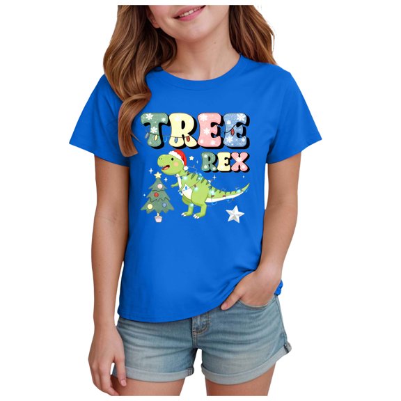 Staki Christmas Tshirts Shirts for Girl Christmas Shirts for Girl Funny Graphic Print in Winter Classic Tee Tops(Blue,5-6 Years)