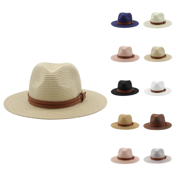Straw Panama Hat for Women Wide Brim Roll Up Hat Fedora Beach Sun Hat