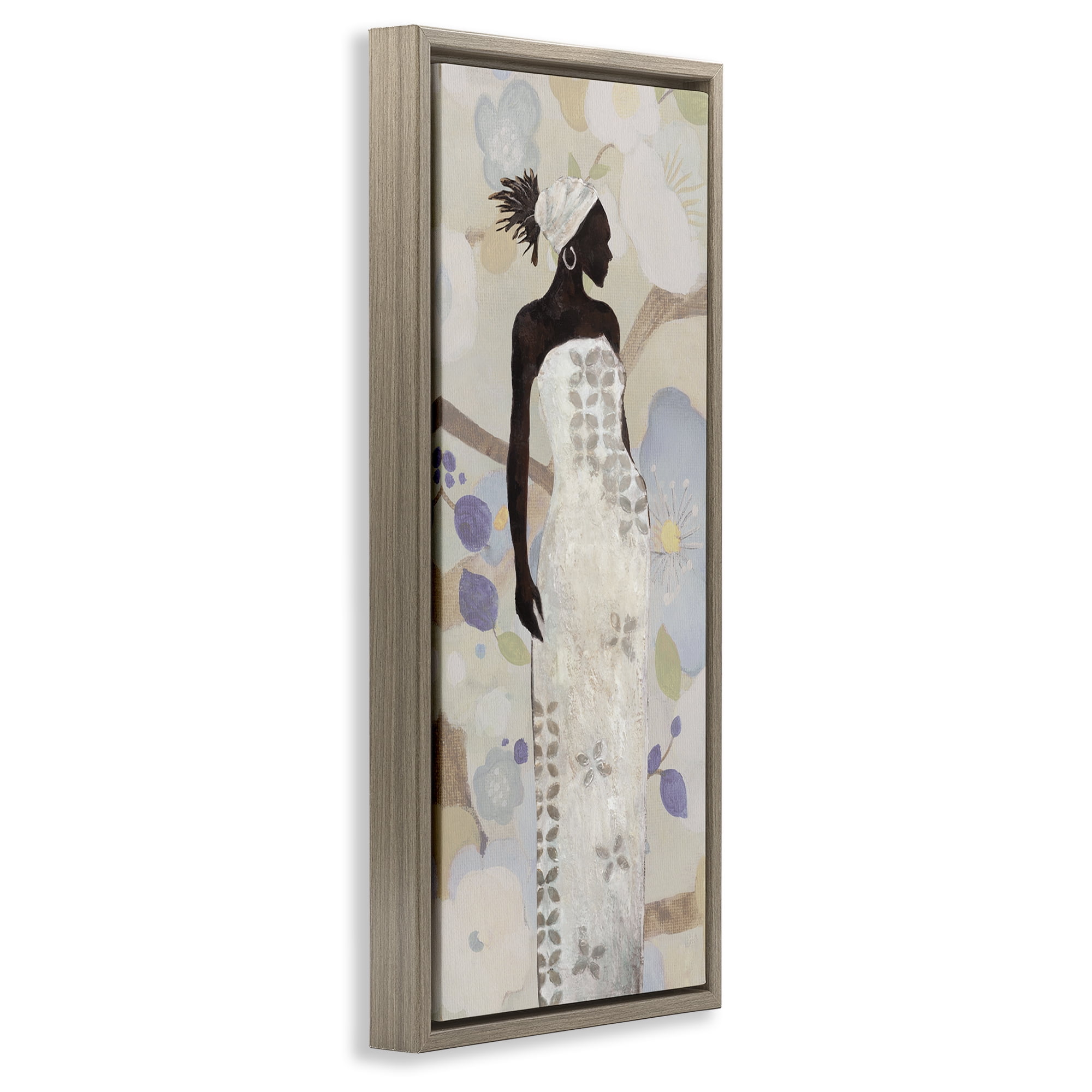 Stupell Industries Stylish Woman Neutral Tones People Painting Brown Floater Framed Canvas Art Print Wall Art, 14 x 31