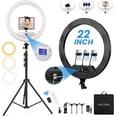thumbnail image 1 of SHIQI-22" Ring Light with 75" Tripod/LED Display/2 USB Ports, 2600K-6500K Dimmable LED Light, Tripod Stand, Remote Controller,for ipad,Camera,Smartphone,TikTok Video Recording, Live Streaming, 1 of 4