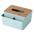 thumbnail image 1 of Caja de pañuelos de mesa, caja de almacenamiento de pañuelos de madera y plástico, cubierta de pañuelos faciales con tapa, 1 of 8
