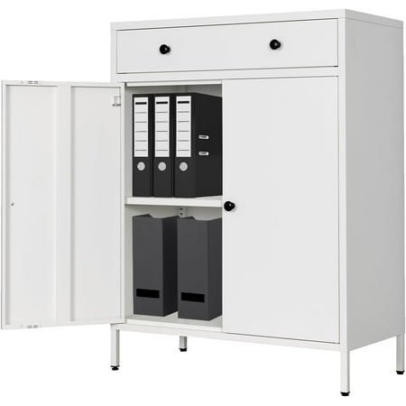 

Metal Storage Cabinet with 2 Shelves. Steel Locking Storage Cabinet for Office Garage Utility Room and Basement 36.2 H x 31.5 W x 15.7 D (Black)
