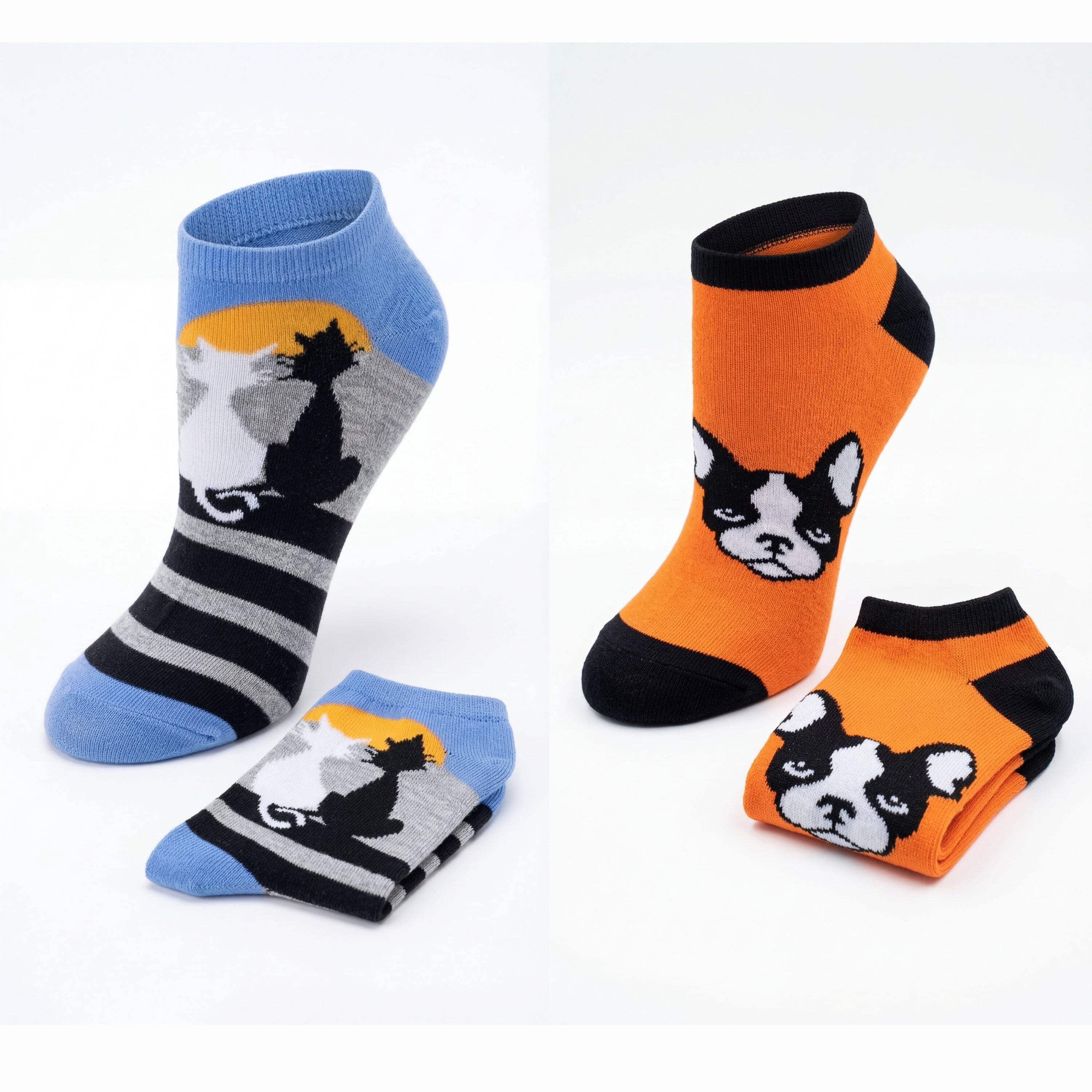 Tipi Toe Women's 20 Pairs Colorful Cat & Dog Patterned Low Cut No Show Socks, Size 9-11