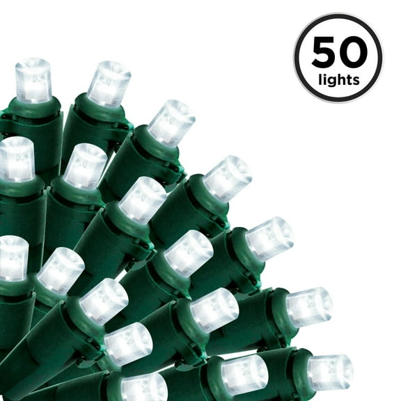 Brite Star 50 Lt Micro Mini LED Light Set, Pure White, Green Wire