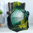 thumbnail image 4 of Woodland Soft Flannel Fleece Throw Blanket, View of a Forest Landscape Outdoor Scene, Cozy Plush for Indoor and Outdoor Use, 70" x 90", Seafoam Dark Teal, by Ambesonne, 4 of 5