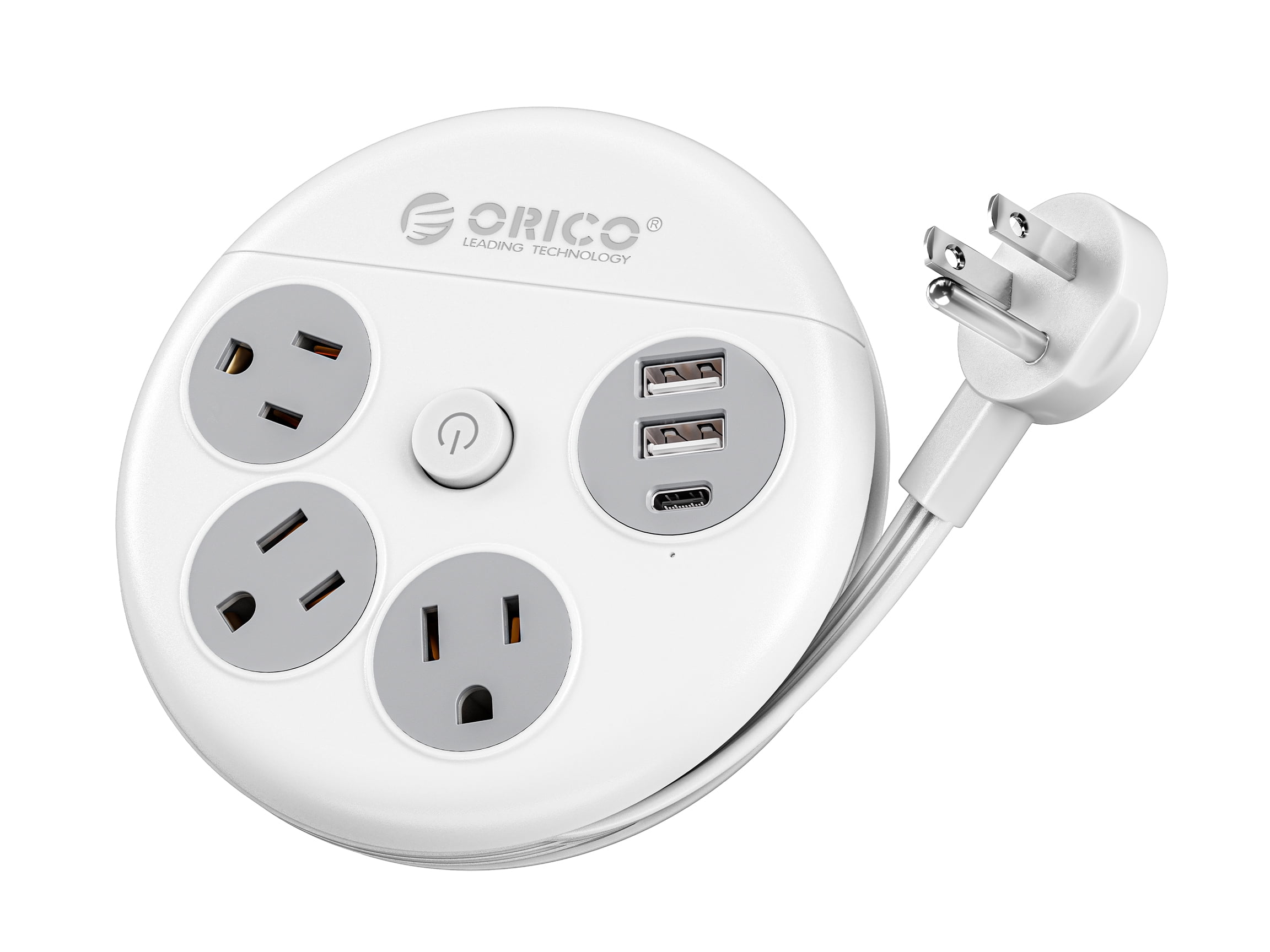 ORICO Power Strip with Switch , 3-Outlet USB Charging Station with 2 USB A & 1 USB C Ports, 4 ft Extension Wrapped Cord, Ultra Flat Plug, Wall Mount , Travel Cruise Office School Dorm Room Essentials