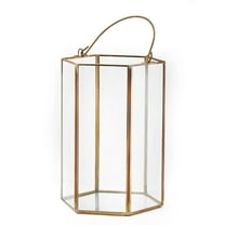 Serene Spaces Living Clear Glass Hexagon Lantern with Gol