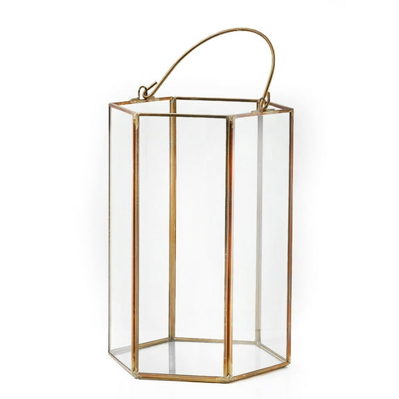 Serene Spaces Living Clear Glass Hexagon Lantern with Gol