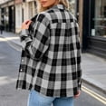 thumbnail image 6 of CBASIHI Womens Long Sleeve Plaid Button Down Shirts- Fall Collared Casual Trendy Loose Fit Flannel Shacket Jacket Gray Size XL, 6 of 7