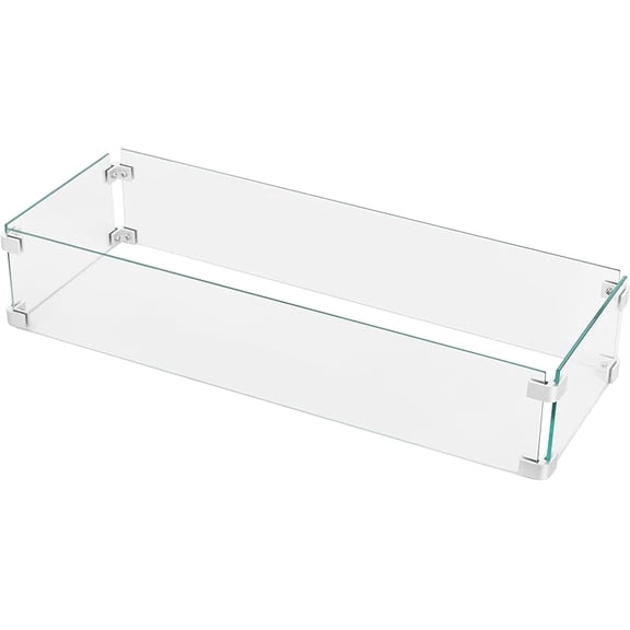 Fire Pit Wind Guard for Rectangular Fire Pit Table 29'' x 10'' x 6" Sturdy and Durable Flame Protective Transparent Tempered Glass Guard with Aluminum Alloy Corner Bracket