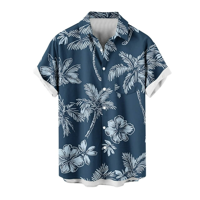 Mens Casual Manga Corta Botón Abajo Camisas Impresas Bolsillo Botón Turndown Cuello Top Blusa Camisa