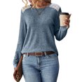 thumbnail image 1 of Nlife Women Lace Patchwork Crew Neck Long Sleeve Ribbed Top, 1 of 7