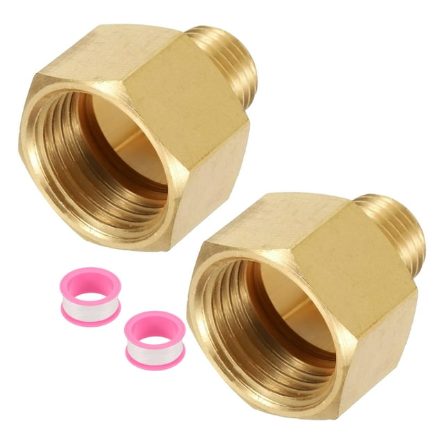 Uxcell 2Pcs Accesorio de Tubería de Latón, Adaptador de Niple Hexagonal de 1/2" G hembra x 1/4" NPT macho, Dorado