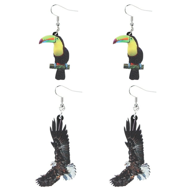 2 Pairs Fashion Earrings Girl Ear Ring Bird Pattern Ear Drops Ear Accessory