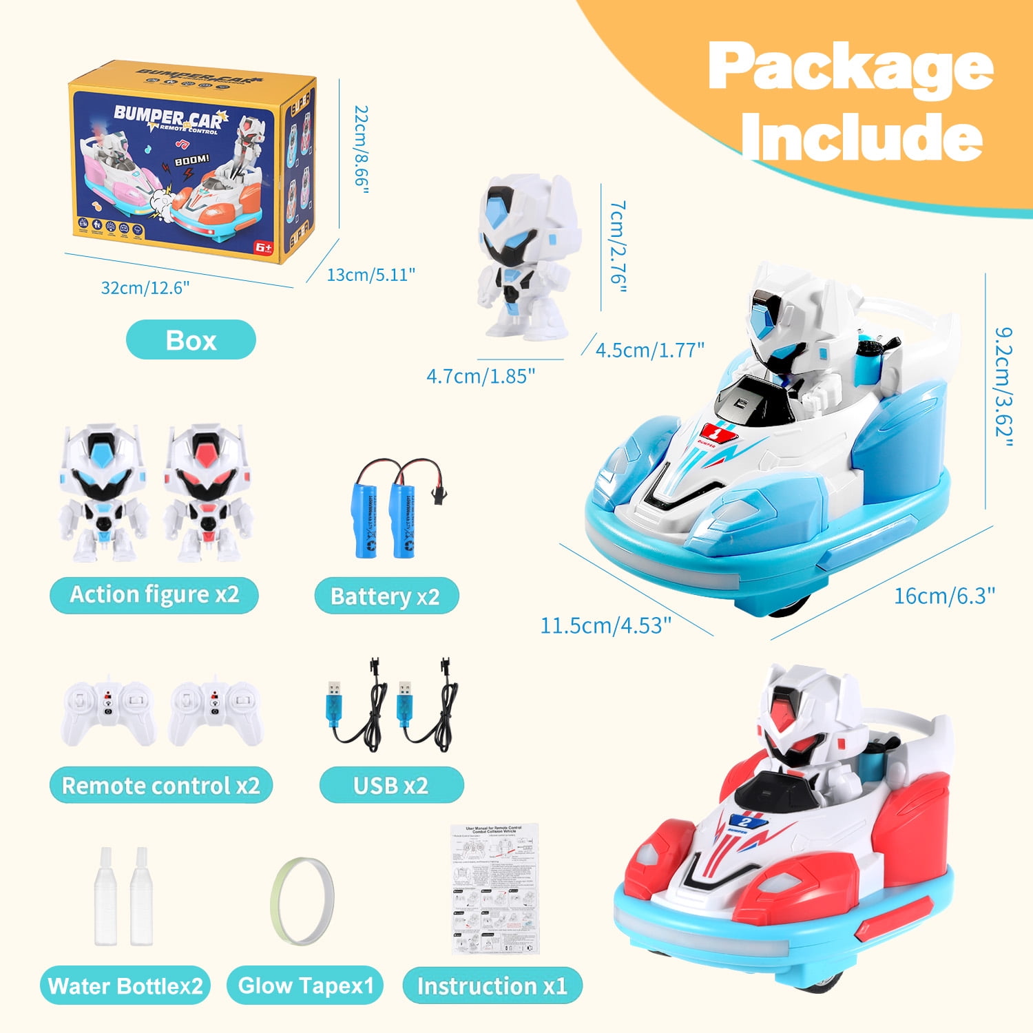 Anpro Remote Control Car for Toddlers, Kids RC Ejecting Bumper Car with Music LED Lights Spray, RC Cartoon Car Speed Bumper Cars Toys Set of 2 Players for Boy Girls 3-10 Years Old