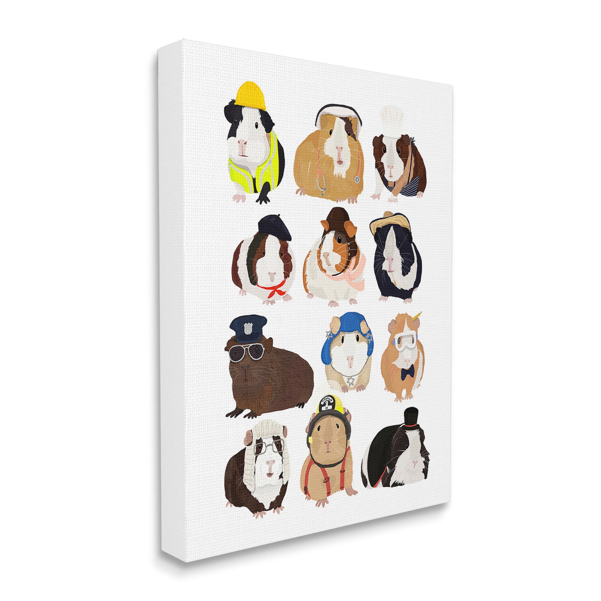 Stupell Industries Guinea Pigs Various Uniforms Animals & Insects Painting Gallery Wrapped Canvas Art Print Wall Art, 30 x 40