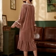 thumbnail image 4 of FAIWAD Women's Velvet Vintage Nightdress Long Sleeve Button Ruffle Hem Nightgowns Soft Pajamas Dress, 4 of 6