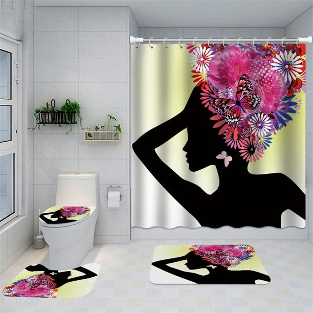 Accesorios de baño Cortina de ducha de poliéster con impresión digital 3D de niña africana Cortinas divisorias para baño