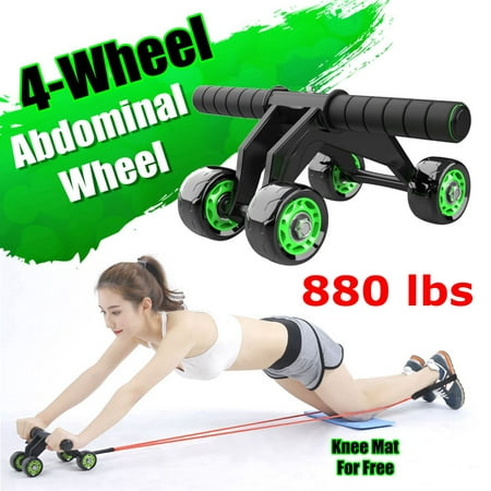 Ab Wheel Roller, 4 Wheel Fitness Ab Roller Workout System Abdominal Exerciser Knee Protection Pad Gym Abdominal Exerciser with Knee Pad Mat For Men and