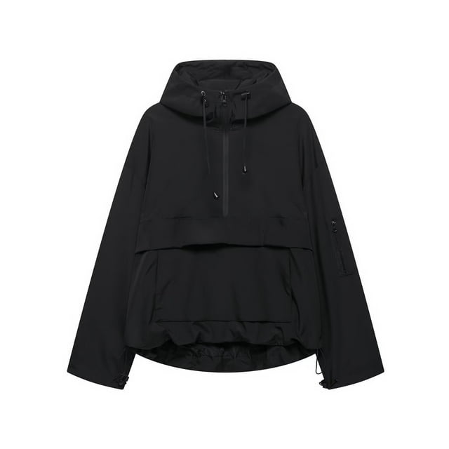 WEIYLL Womens Fall Tops Plus Size Windproof Rainproof Hooded Lightweight Coat Adjustable Drawstrings Black Ladies Fall Blouses ,L