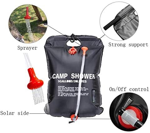 JLMAX Solar Shower Bag,5 Gallon/20L Camp Shower with Removable Hose and On-Off Switchable Shower Head for Outdoor/Hiking/Traveling 