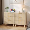 thumbnail image 5 of Aufeile Nightstand with Charging Station, 3 Drawer Nightstand for Bedroom, Fluted Bedside Table with USB Ports, Modern Wood Bedroom Side Table with Drawers, Natural, 5 of 7