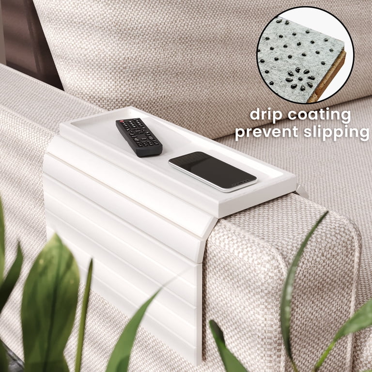 Danfoxer Bamboo Folding Couch Arm Tray - Octagon Shape, Adjustable, Fits Most Sofas, Acacia Wood