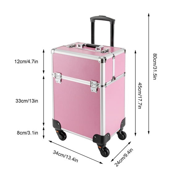 Shzicmy Pink Rolling Train Case Aluminum Trolley Professional Cosmetic Organizer Box New