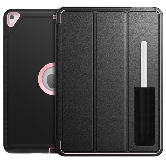 Funda TEKKU Flip para iPad 9 iPad 8 iPad 7 10.2 e Air 3 Negra Rosa A2602 A2605 A2270 A2428 A2430 A2197