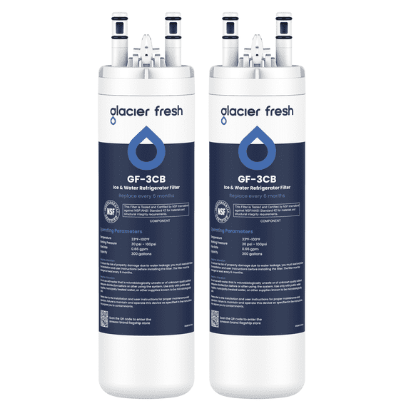 GLACIER FRESH WF3CB Refrigerator Water Filter Replacement for PureSource 3, 706465, WF425, PS3412266, AP4567491, 242017800 Refrigerator Water Filter, Pack of 2