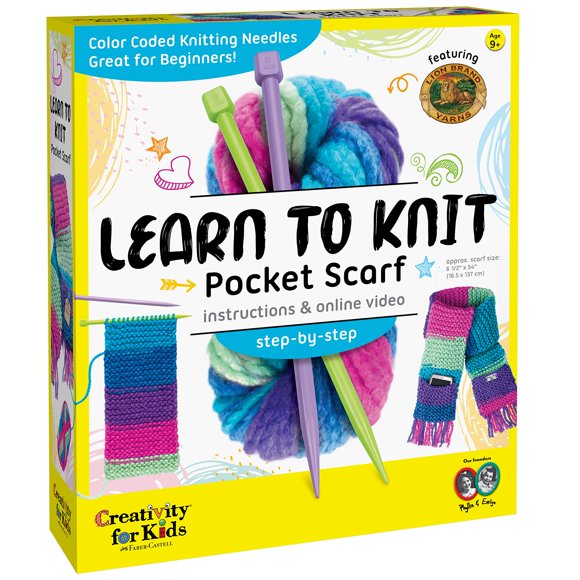 Creativity for Kids Apprendre à Tricoter Foulard de Poche - Trousse de Tricot Bricolage pour Débutants, Trousse d'Artisanat pour Enfants
