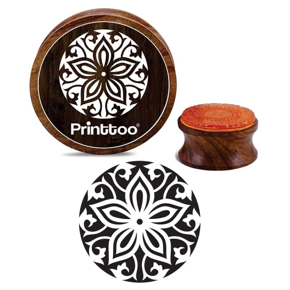 Printtoo Round Wooden Rubber Stamp Floral Mandala Scrap-booking DIY Stamps-5 Inch