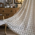 thumbnail image 3 of Crochet Curtains with Tassel Boho Curtains Macrame Lace Curtain for Living Room, Rod Pocket Window Drapes for Dining Bedroom, 3 of 5