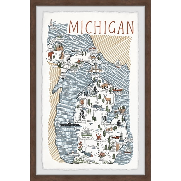 Marmont Hill Michigan Illustrated Map Framed Wall Art
