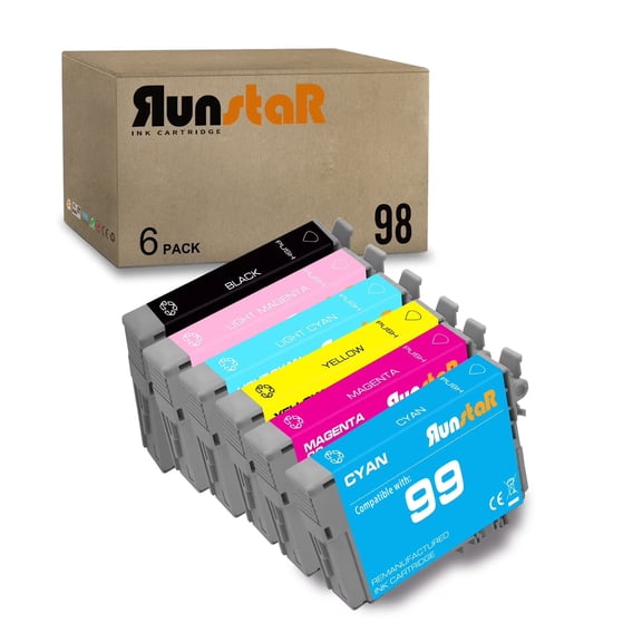 6 Packs Replacement for T098 T099 98 99 Ink Cartridge use with Epson Artisan 700 710 725 730 800 810 835 837 Printer (6 Pack, BK/C/M/Y/LC/LM)