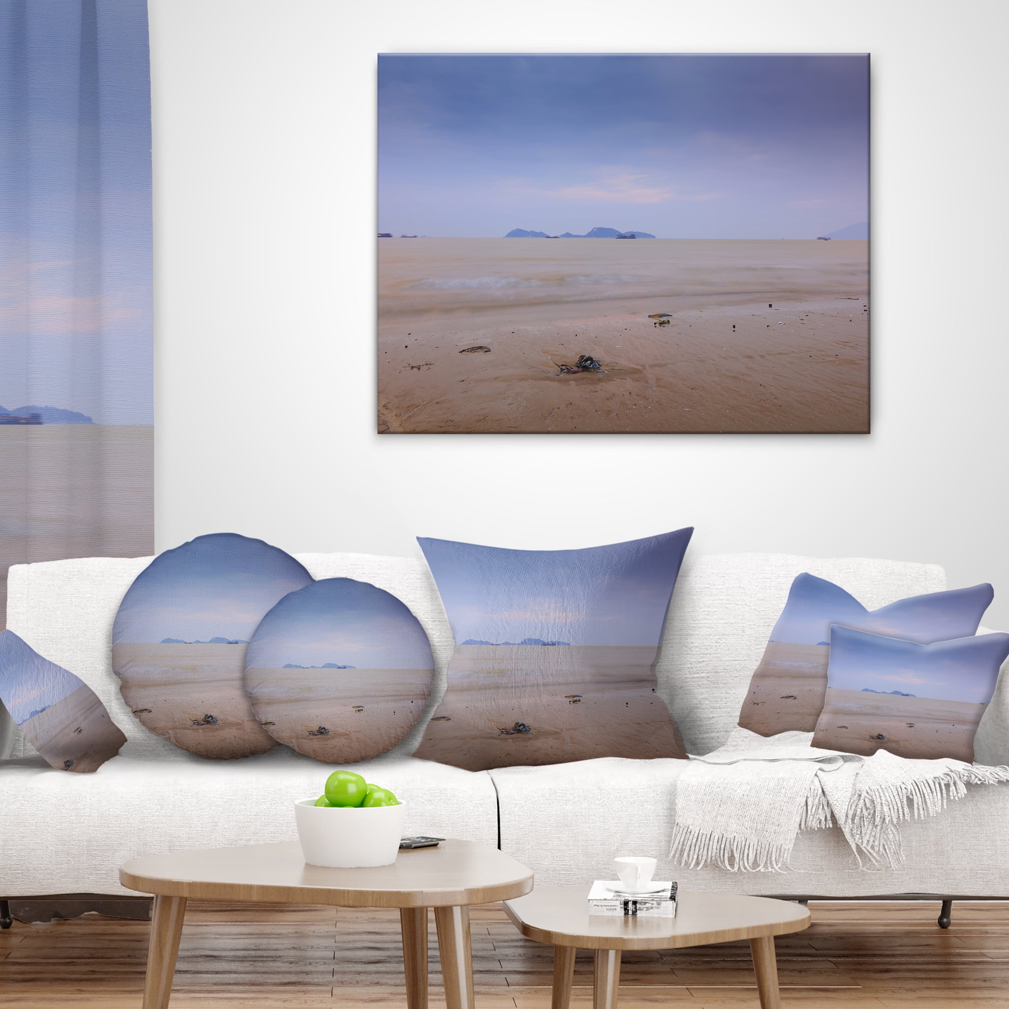 Designart Soft Blue Sunset at Lung Kwu Tan Beach - Landscape Printed Throw Pillow - 16x16
