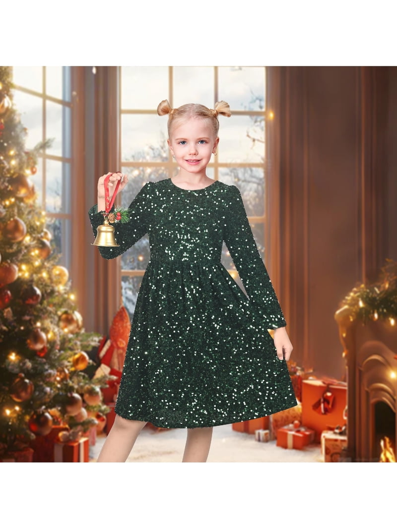 Girls Dress Red Sequin Long Sleeve Party Christmas New Year Holiday Dresses 5 Years