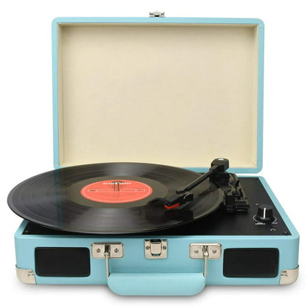 DIGITNOW Vintage Turntable,3 Speed Vinyl Record Player-Suitcase/Briefcase Style with Built-in Stereo Speakers, Supports USB/RCA Output/Headphone Jack / MP3 / Mobile Phones Music Playback