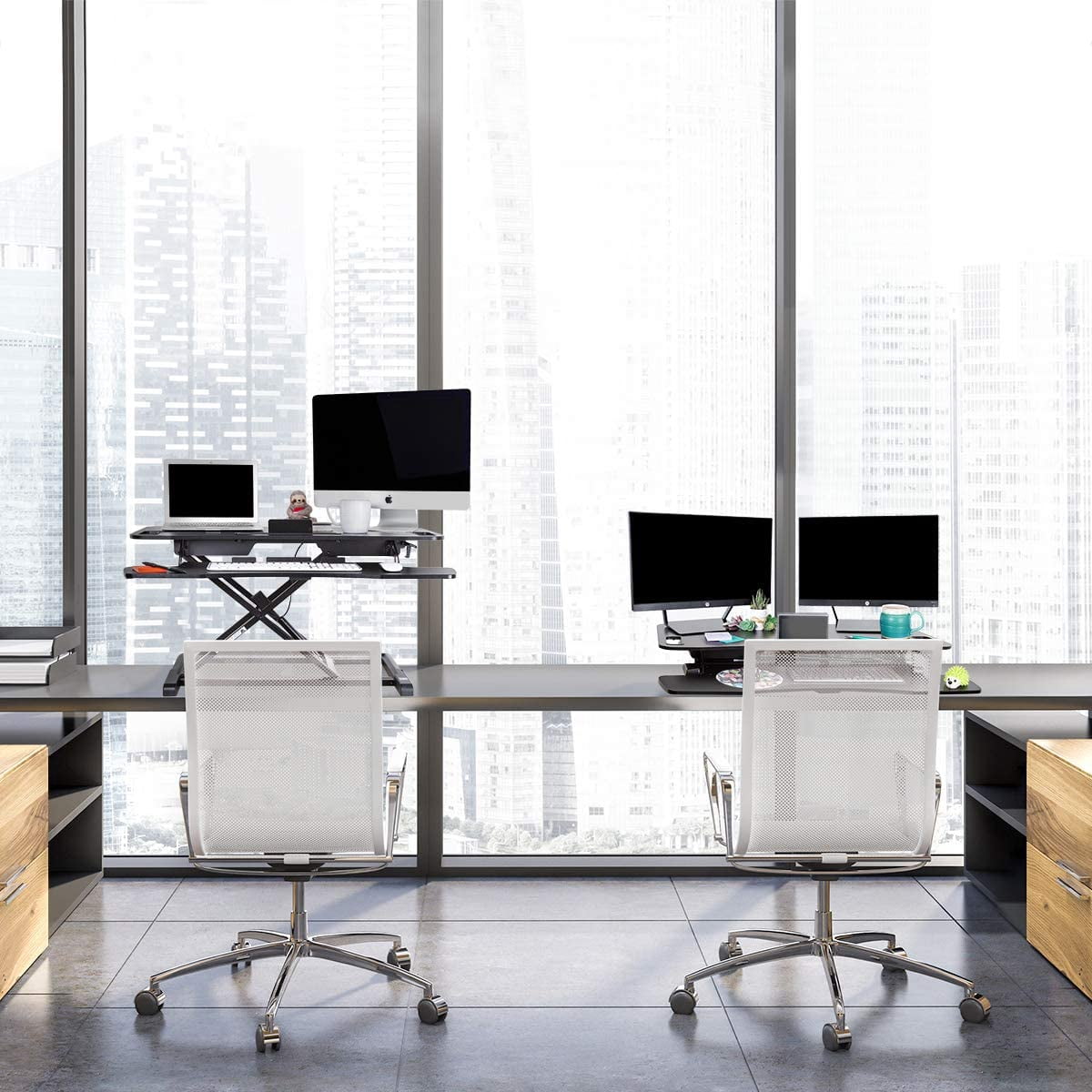 Flexpro Hero 37 Inch Standing Desk Converter, for Office and Home, Height Adjustable, 2 Level Sit to Stand Workspace with Keyboard Shelf & Monitor Riser, Sit or Stand (Black, 37 x 18 x 4.5 to 20)