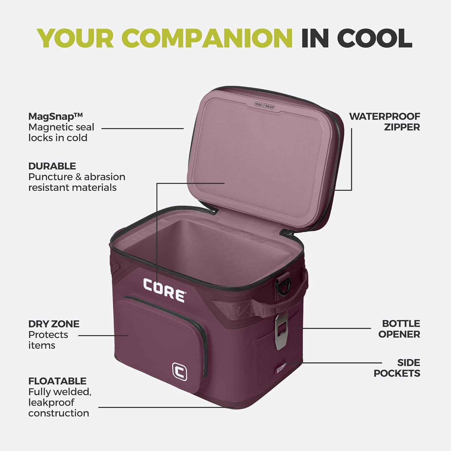 CORE 18 Can Climakeep Magnetic Soft Cooler, Leakproof Cooler, Waterproof Zipper, Mulbery