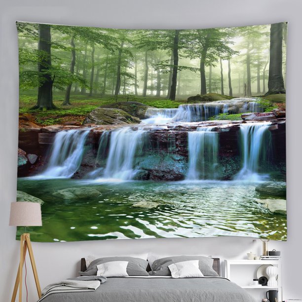 Waterfall Landscape Tapestry Forest Scenery Hanging Wall Polyester
