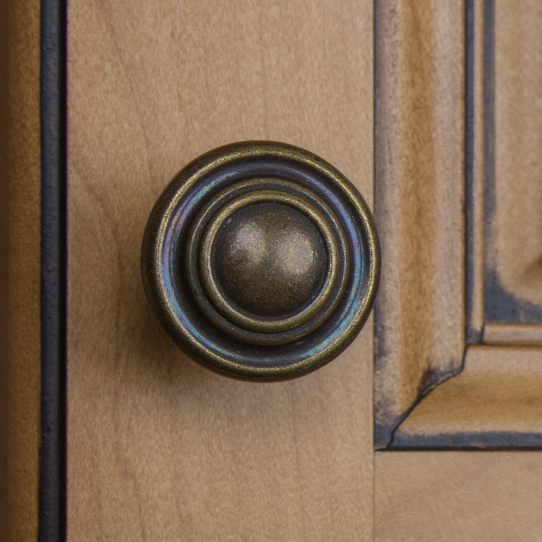 GlideRite 1.25 in. Classic Round Ring Cabinet Knobs, Antique Brass, Pack of 25