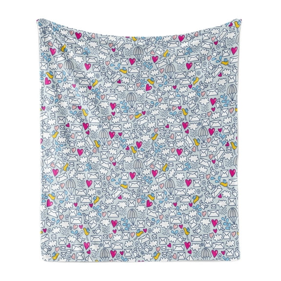 Love Soft Flannel Fleece Throw Blanket, Message Posting Theme Envelopes Mails Carrier Pigeons Pen Pals Communication, Cozy Plush for Indoor and Outdoor Use, 60" x 80", Multicolor, by Ambesonne