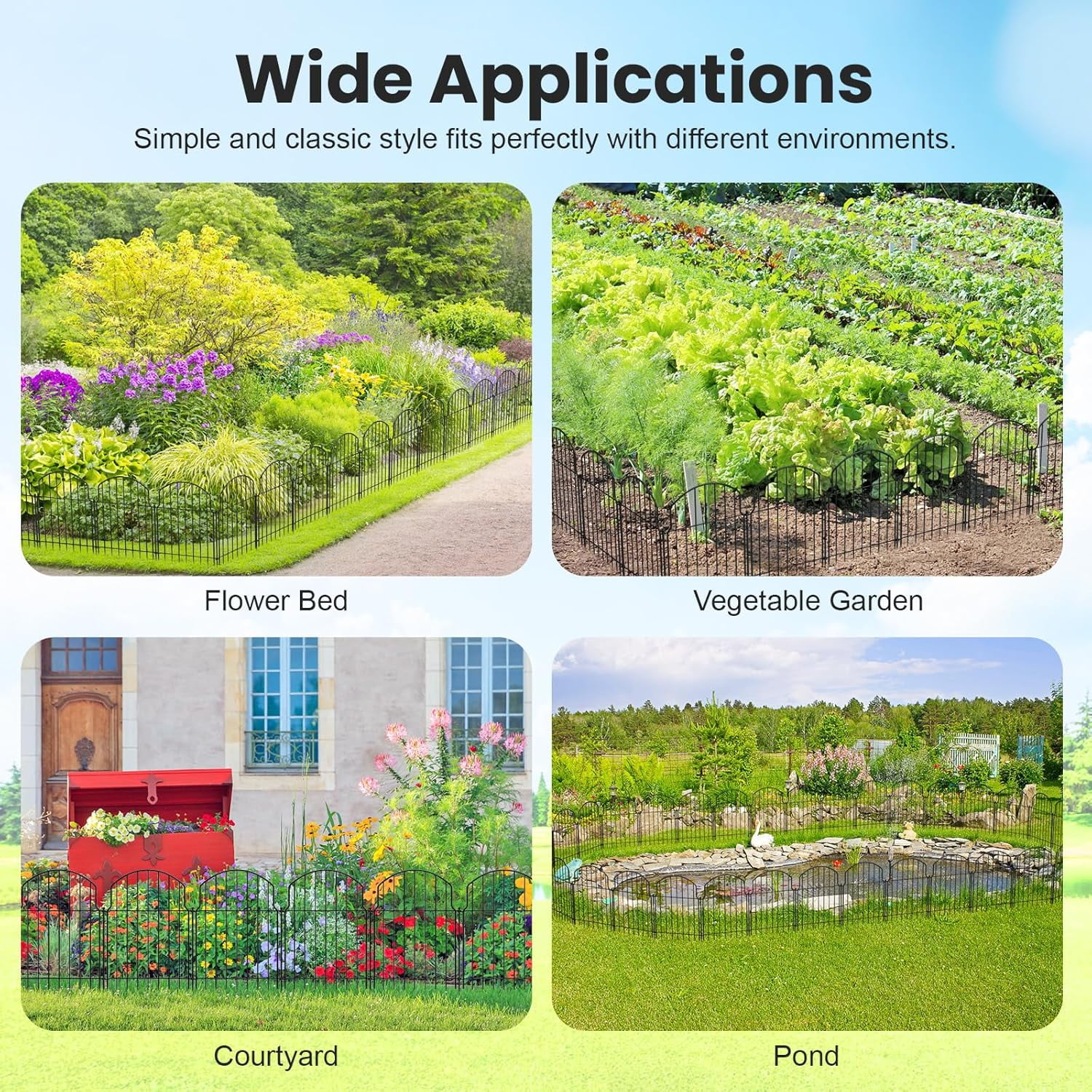 10Pcs Decorative Garden Fence, 22in(H)/10.8ft(L) Rustproof Metal Fences Animal Barrier Outdoor for Yard, Flower Bed Edging Ornamental Border Panel for Dogs, Rabbits, Dig Defence, Garden Decor, Patio